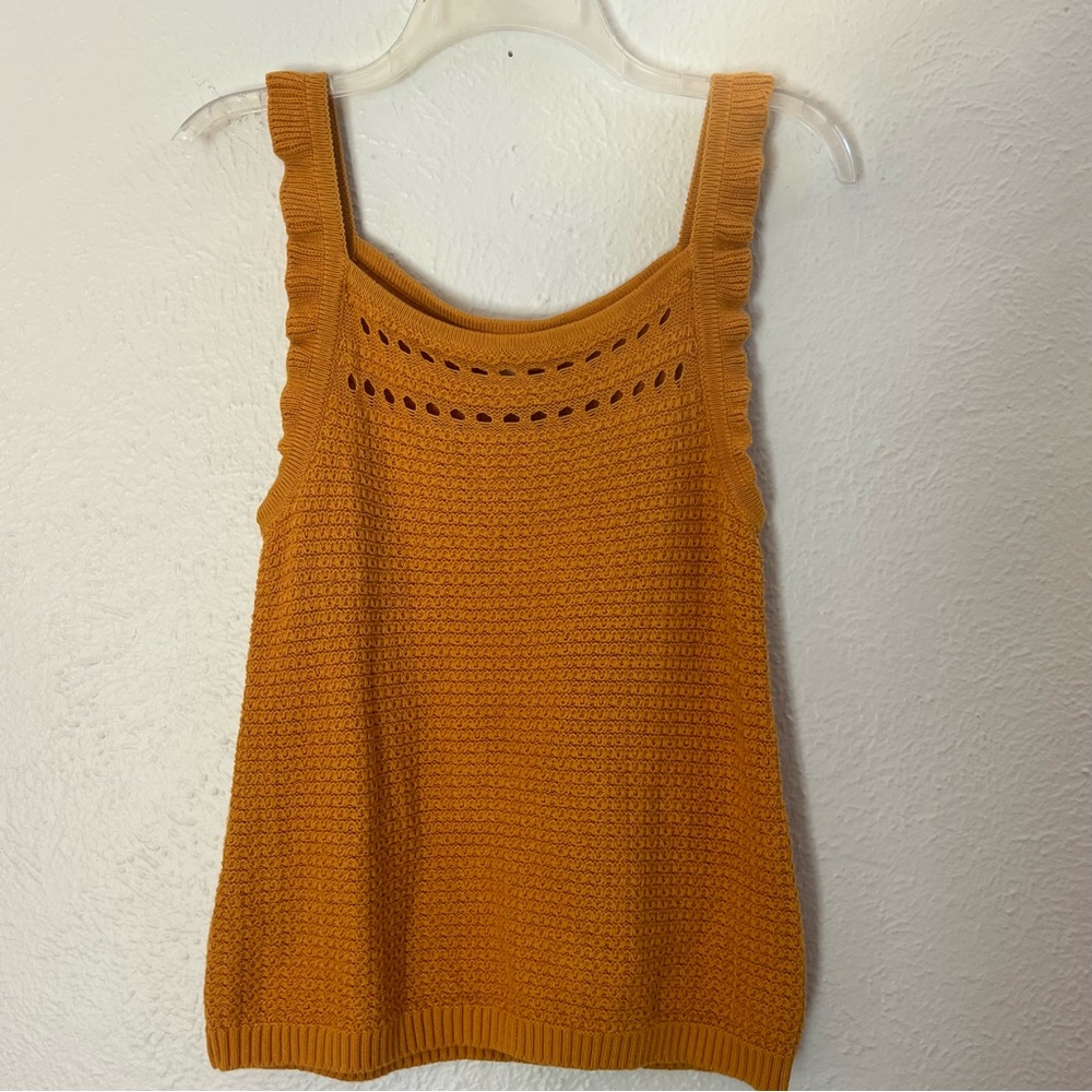 J Crew ruffle trim crochet sweater tank deep yellow - Picture 4 of 8
